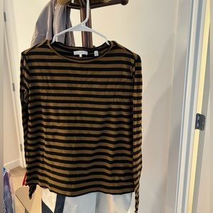 Authentic Vince long sleeves T shirt in black and mustard stripes S